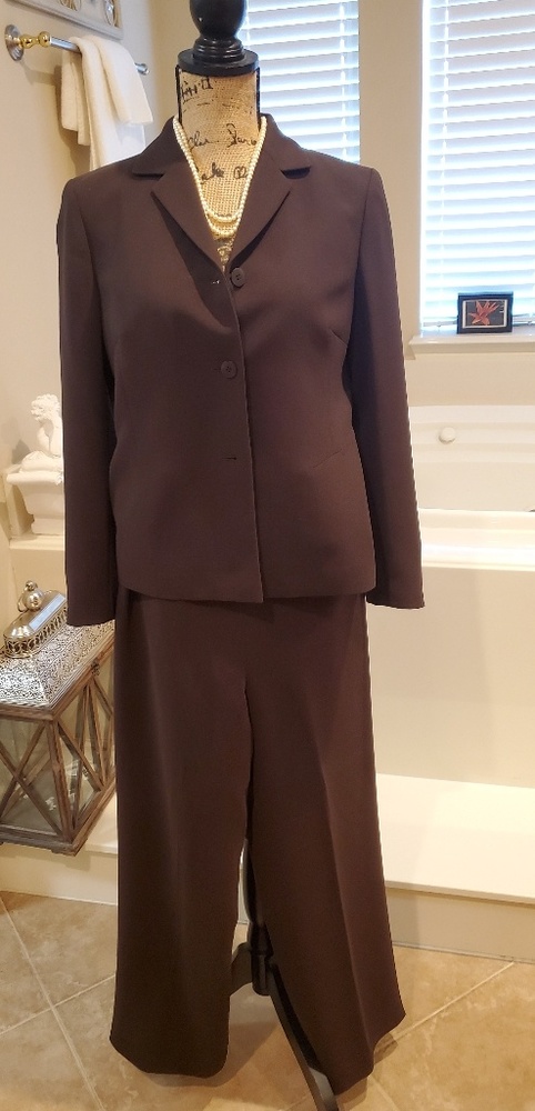 Brown Lined Wide leg Pantsuit Size 6 petite